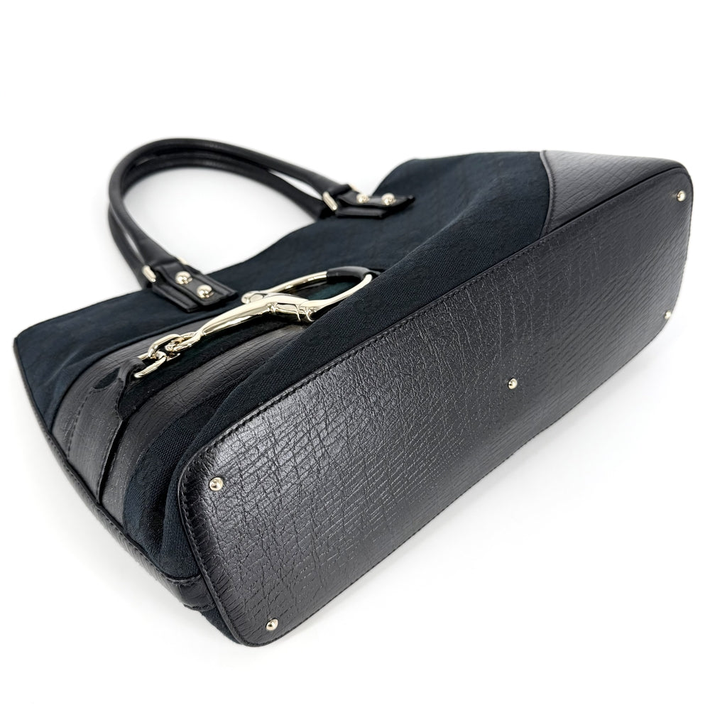 GUCCI グッチ トートバッグ ホースビット 137385 GGキャンバス レザー ブラック 黒 ネイビー 紺 ゴールド金具 レディース【中古品】