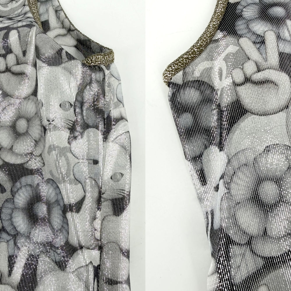 CHANEL シャネル タンクトップ 猫 ハンドサイン トップス ノースリーブ アパレル 服 34 シルバー ゴールド 春 夏 シルク ポリエステル レディース【中古品】