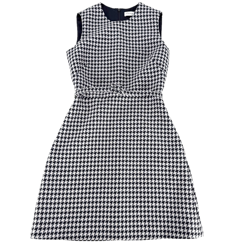 Christian Dior クリスチャンディオール ワンピース タンクドレス 千鳥柄 服 アパレル 34 411R94A1479 グレー ネイビー 紺 春 秋 ウール シルク レディース【中古品】