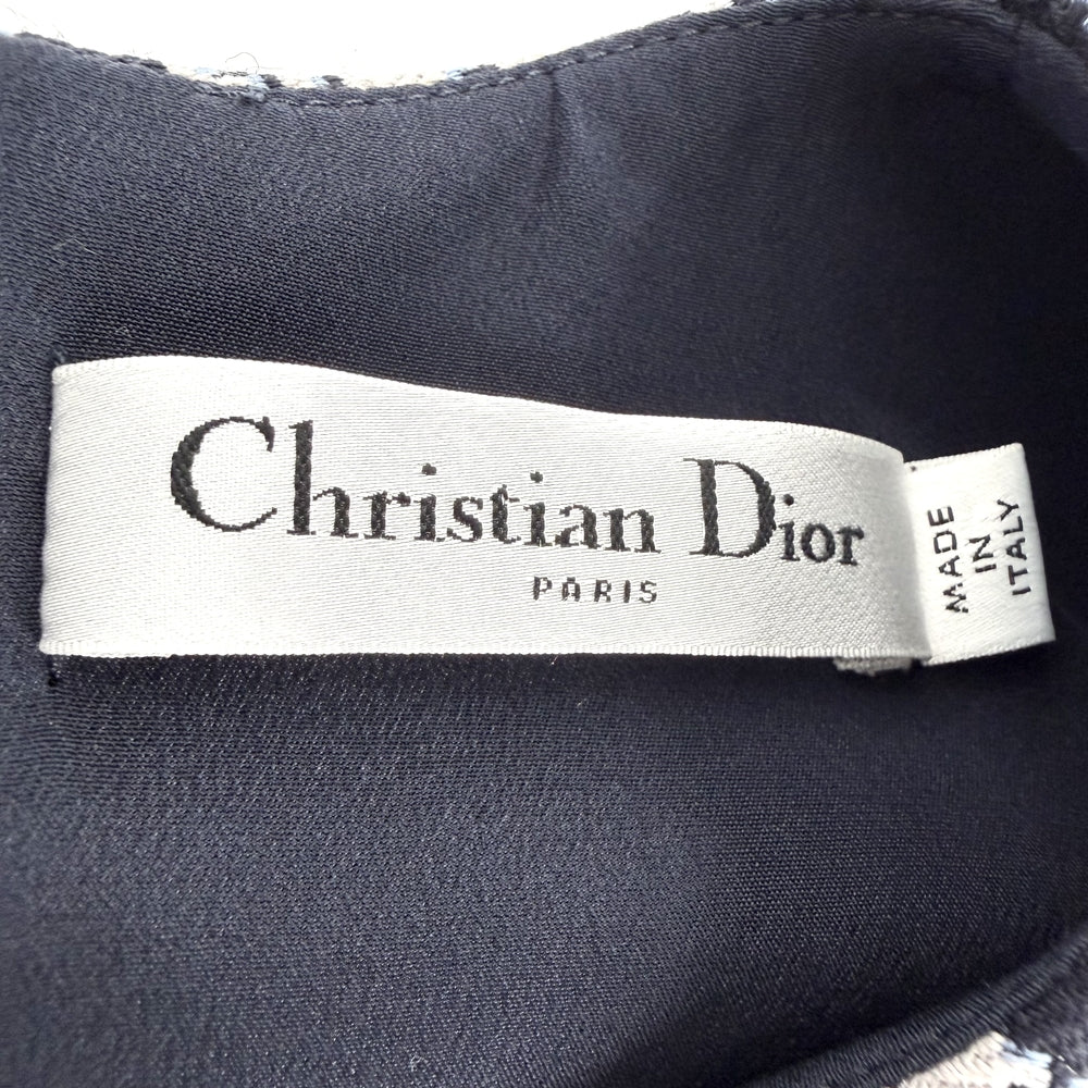 Christian Dior クリスチャンディオール ワンピース タンクドレス 千鳥柄 服 アパレル 34 411R94A1479 グレー ネイビー 紺 春 秋 ウール シルク レディース【中古品】