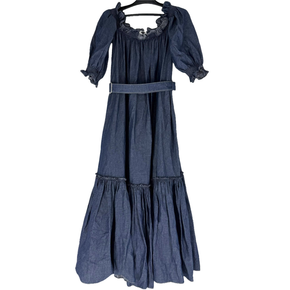 Christian Dior クリスチャンディオール ワンピース オフショルダー フリル デニム 服 アパレル 40 312R19A3539 インディゴ 春 夏 秋 コットン リネン レディース【中古品】