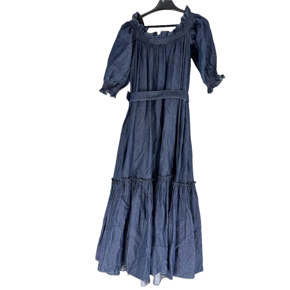 Christian Dior クリスチャンディオール ワンピース オフショルダー フリル デニム 服 アパレル 40 312R19A3539 インディゴ 春 夏 秋 コットン リネン レディース【中古品】