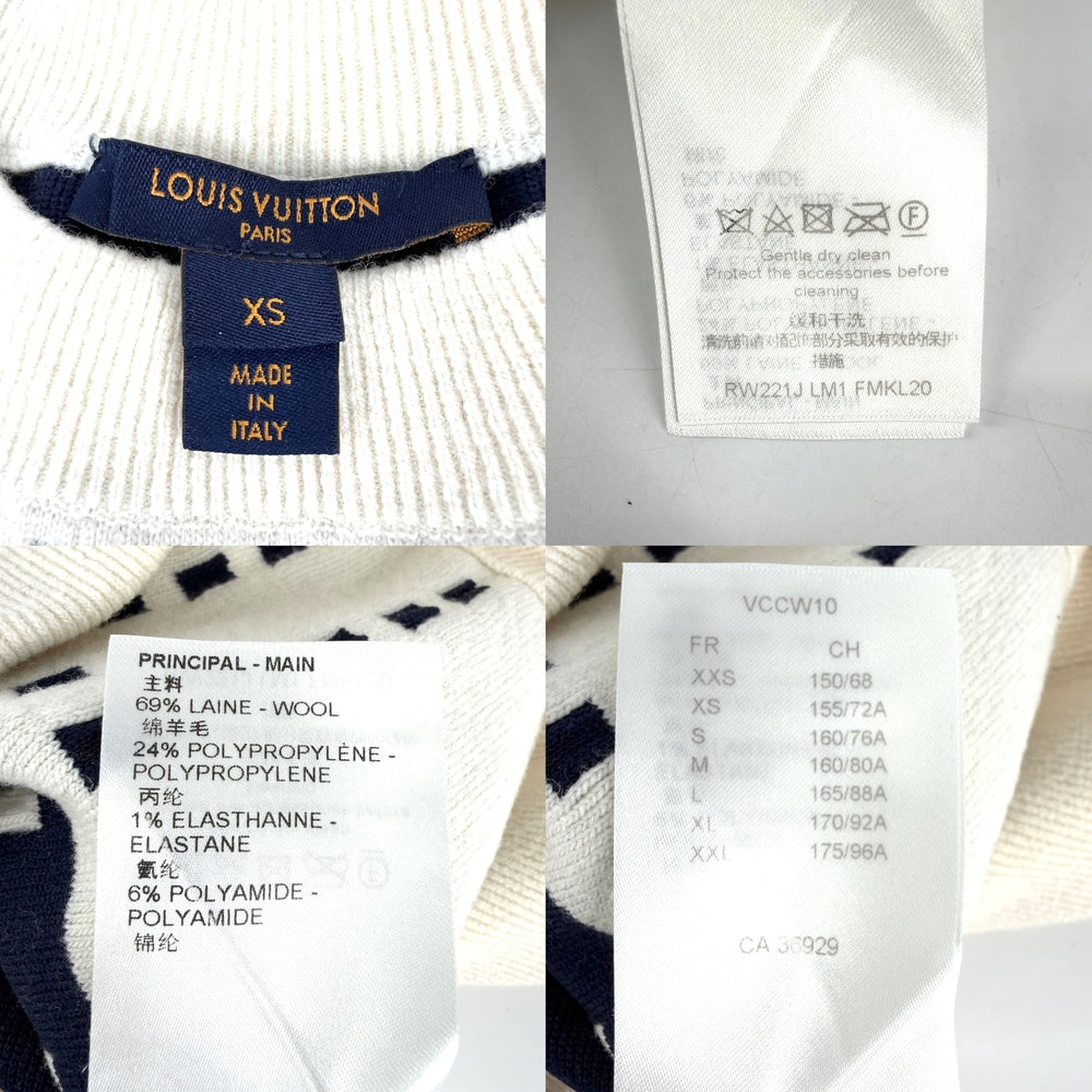 LOUIS VUITTON ルイヴィトン ニット シグネチャーチャンキーストライプ プルオーバー 長袖 アパレル 服 XS ホワイト 白 ネイビー 紺 ゴールド金具 秋 冬 ウール ポリプロピレン ナイロン ポリウレタン レディース【中古品】