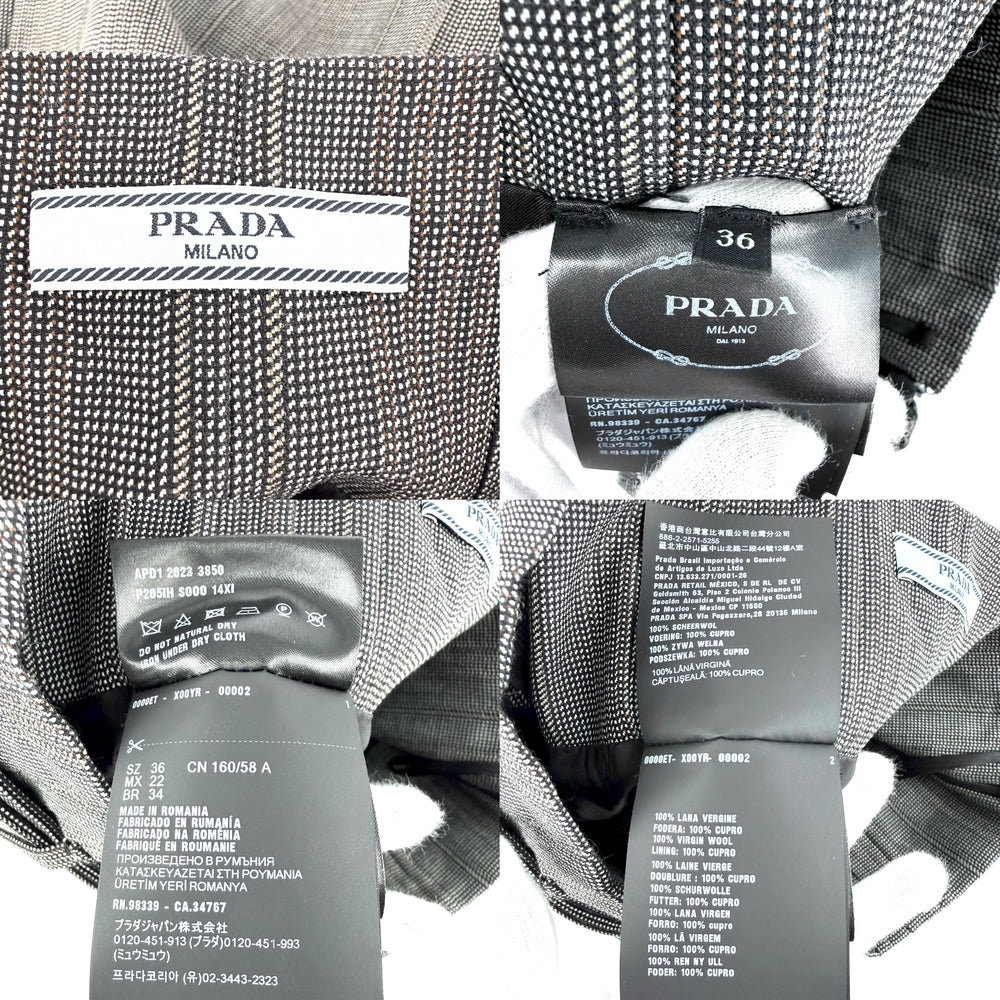 PRADA プラダ パンツ チェック ショートパンツ ボトムス アパレル 服 36 P205IH グレー シルバー金具 オールシーズン バージンウール レディース【中古品】
