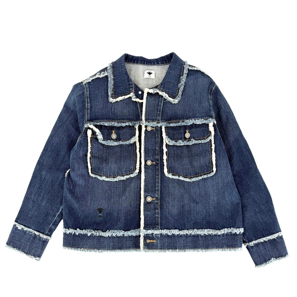 Dior ディオール デニムジャケット フリンジ 蜂刺繍 ビー アウター アパレル 服 34 012V10A3321 インディゴ シルバー金具 春 秋 コットン メンズ【中古品】
