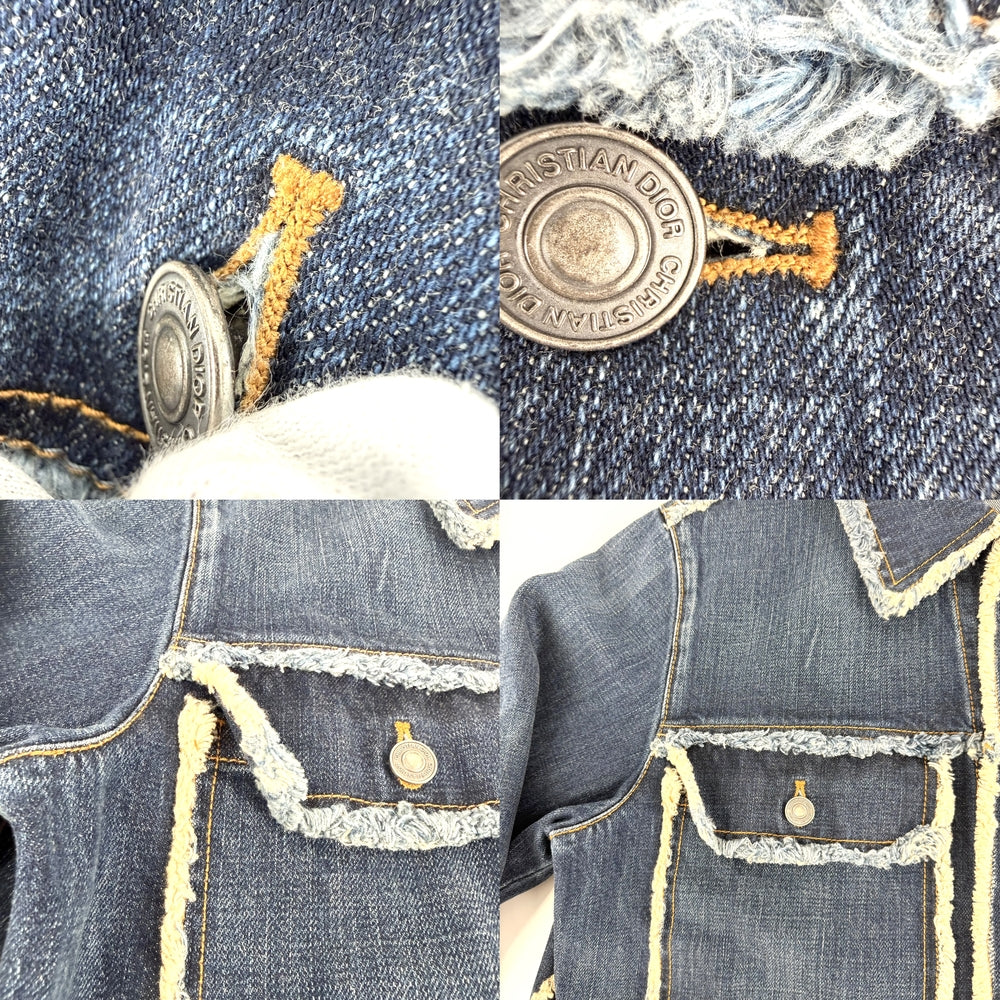 Dior ディオール デニムジャケット フリンジ 蜂刺繍 ビー アウター アパレル 服 34 012V10A3321 インディゴ シルバー金具 春 秋 コットン メンズ【中古品】