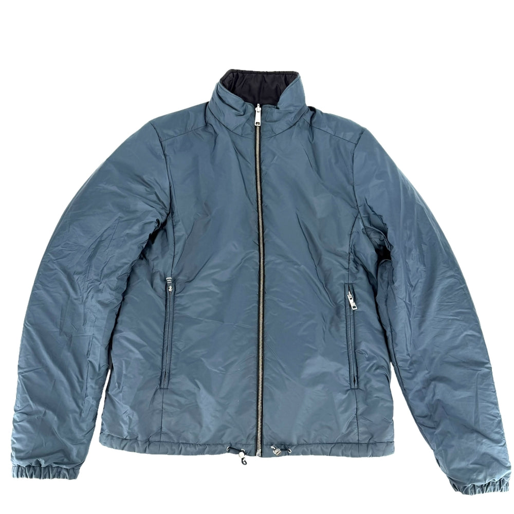 PRADA プラダ ブルゾン リバーシブル アウター トライアングルロゴ アパレル 服 48 SGB223 ブラック 黒 ブルー 青 シルバー金具 秋 冬 ポリアミド メンズ【中古品】