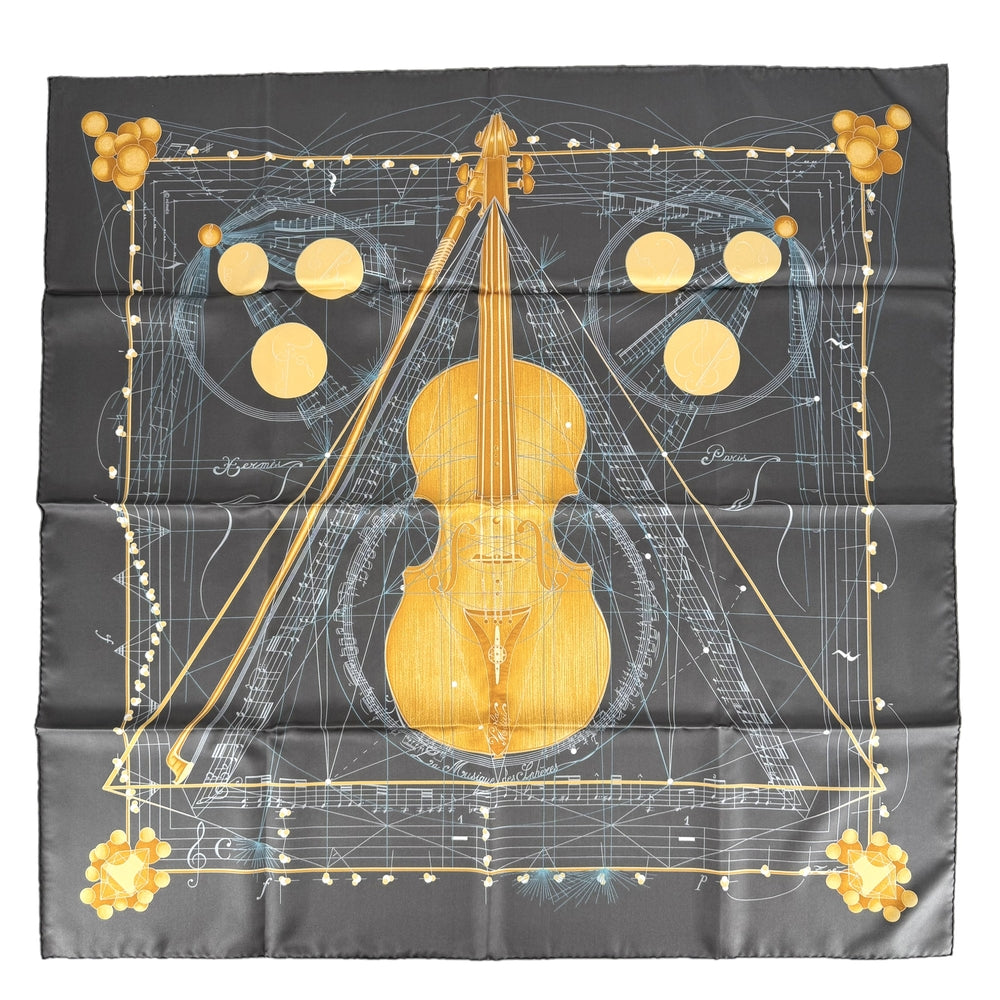 HERMES エルメス スカーフ カレ90 球体が奏でる音楽 ファッションアイテム La Musique des Spheres シルク ダークグレー レディース【中古品】