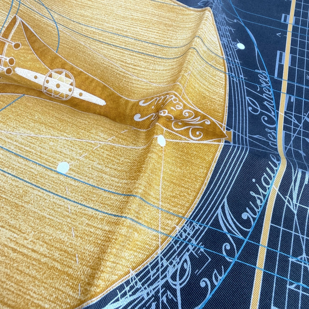 HERMES エルメス スカーフ カレ90 球体が奏でる音楽 ファッションアイテム La Musique des Spheres シルク ダークグレー レディース【中古品】