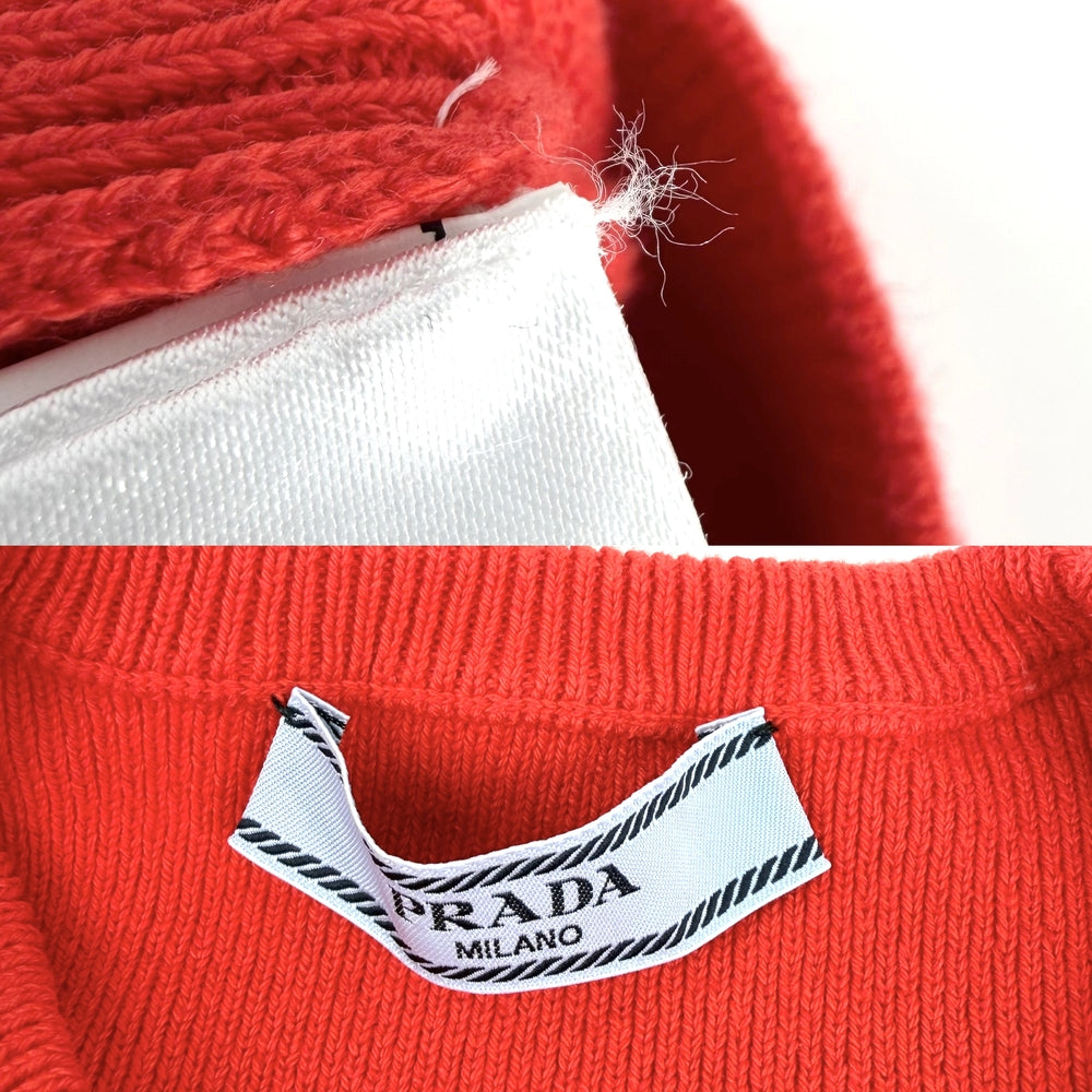 PRADA プラダ ニット ロゴ クロップド 長袖 トップス アパレル 服 36 P24V1P レッド 赤 秋 冬 コットン ポリアミド エラステイン レディース【中古品】