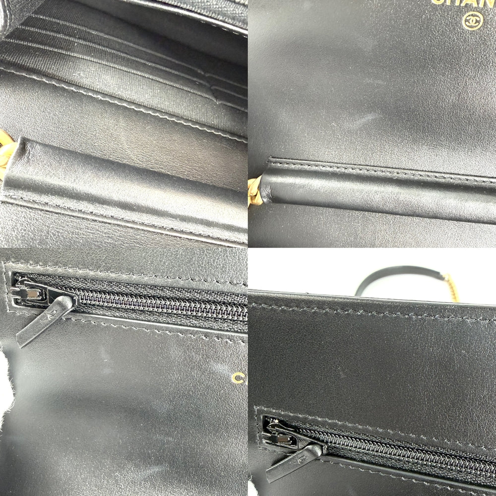 CHANEL シャネル チェーンウォレット マトラッセ ボーイシャネル ココマーク BOY CHANEL キャビアスキン ブラック 黒 マットゴールド金具 レディース【中古品】