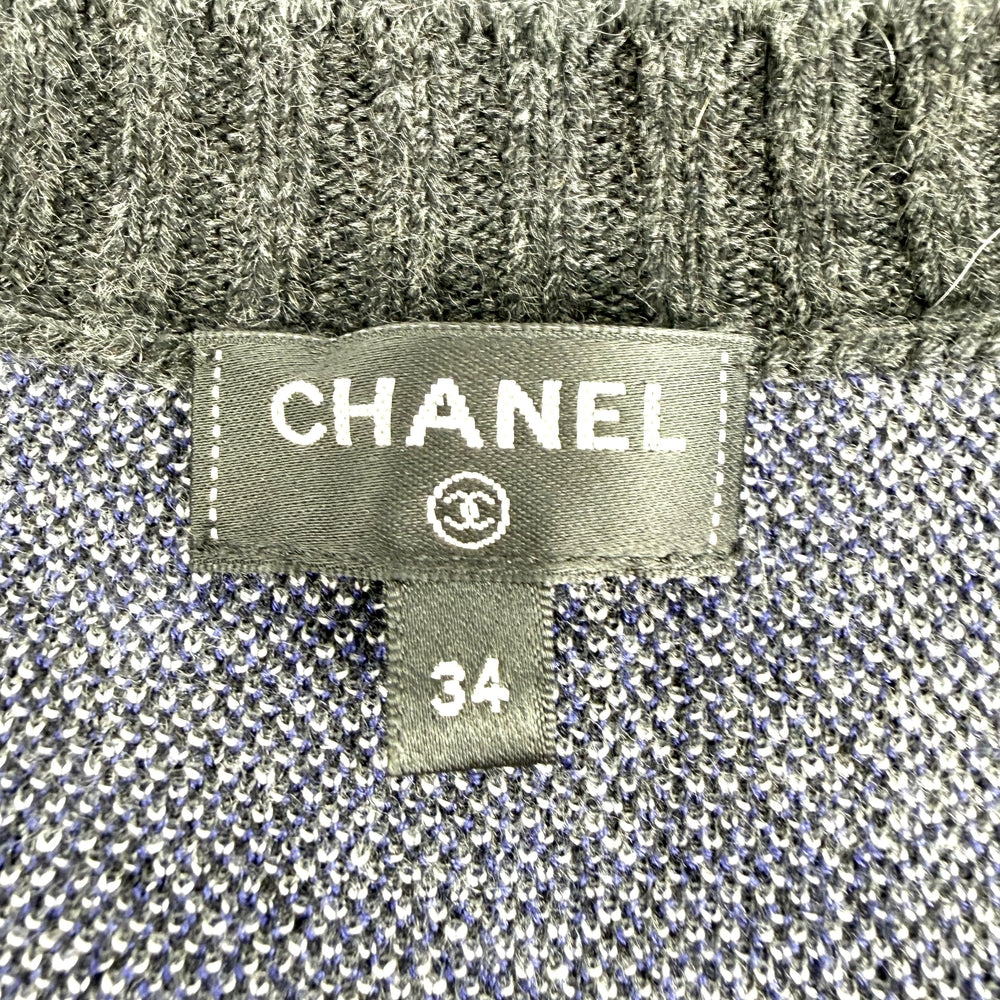 CHANEL シャネル ワンピース ニット Vネック チェック アパレル 服 34 P71378K10264 ブラック 黒 グレー 秋 冬 カシミヤ ウール シルク レディース【中古品】