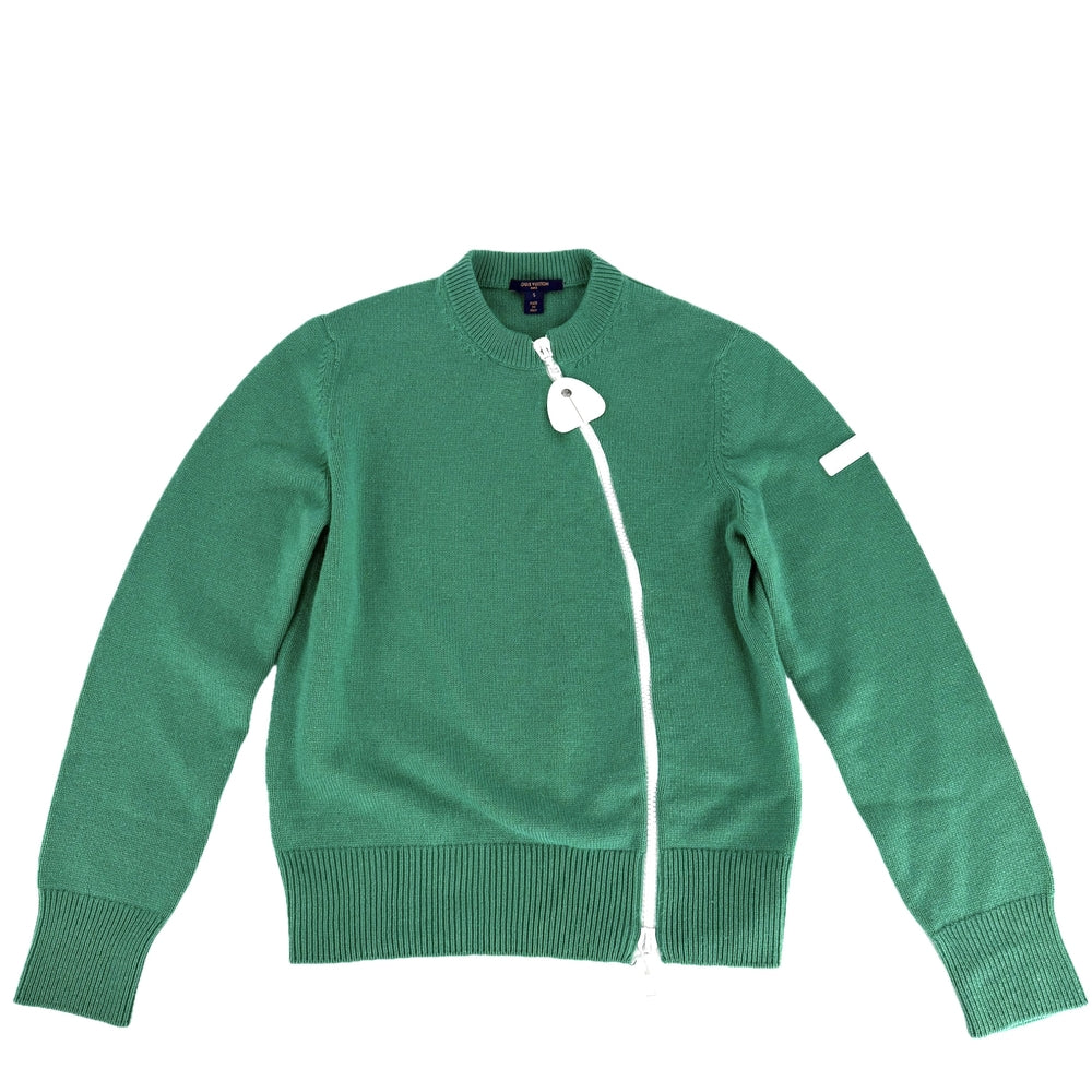 LOUIS VUITTON ルイヴィトン ニット ジッパー トップス 長袖 アパレル 服 S グリーン 緑 ホワイト金具 秋 冬 カシミヤ ウール メンズ【中古品】