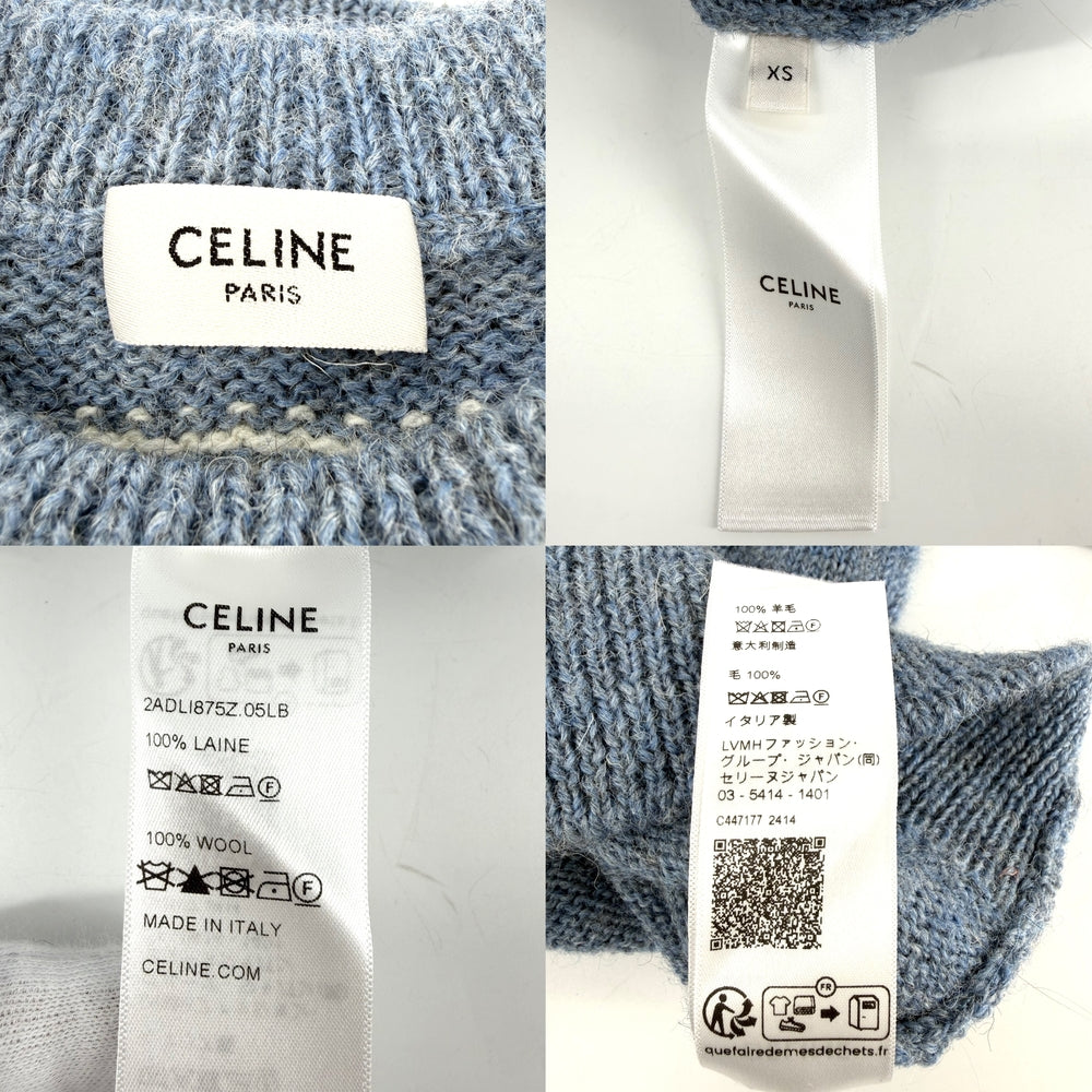 CELINE セリーヌ ニット ニット フェアアイル柄 服 トップス アパレル XS 2ADLI875Z ブルー 青 ホワイト 白 秋 ウール レディース【中古品】