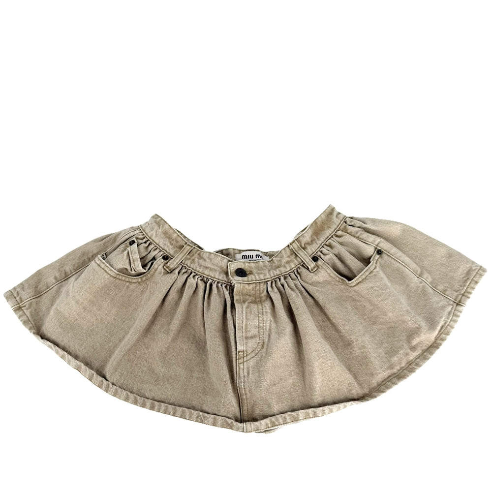 MIUMIU ミュウミュウ スカート ロゴ デニム ミニ 服 アパレル 36 GWD317 ベージュ 春 夏 コットン レディース【中古品】