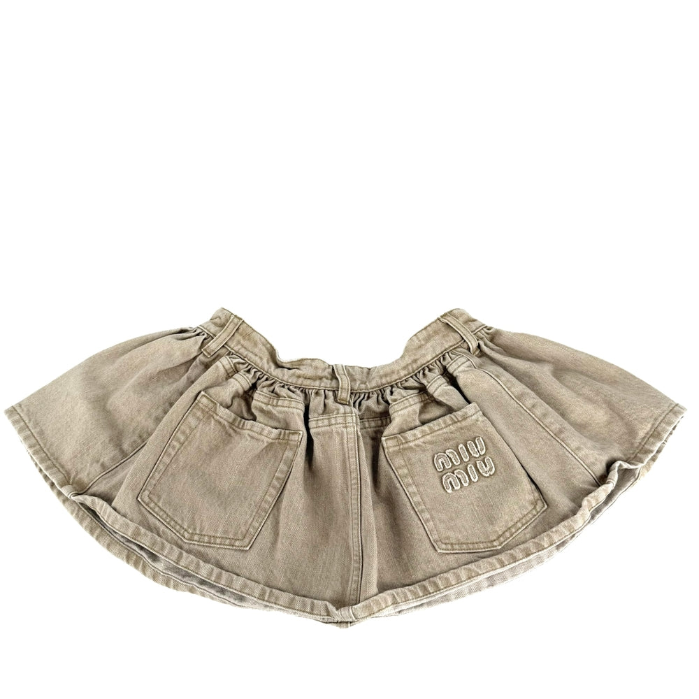 MIUMIU ミュウミュウ スカート ロゴ デニム ミニ 服 アパレル 36 GWD317 ベージュ 春 夏 コットン レディース【中古品】