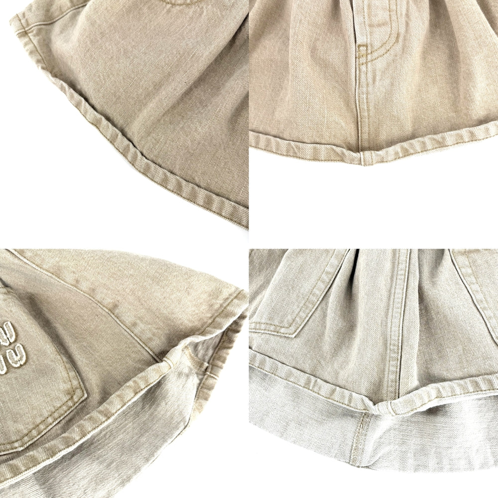 MIUMIU ミュウミュウ スカート ロゴ デニム ミニ 服 アパレル 36 GWD317 ベージュ 春 夏 コットン レディース【中古品】