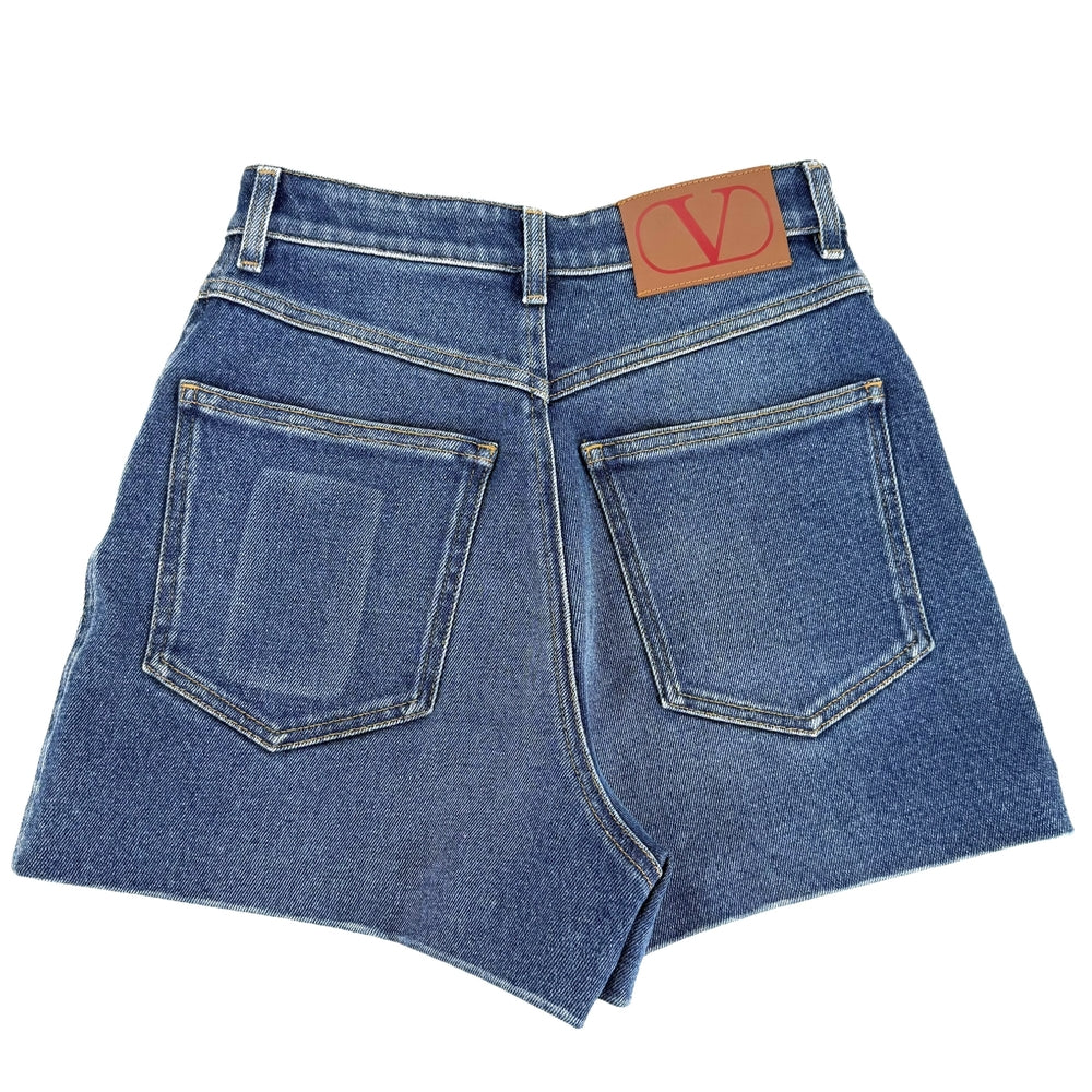 VALENTINO ヴァレンティノ デニムパンツ ロゴ ショートパンツ アパレル 服 インディゴ 春 夏 コットン ポリウレタン レディース【中古品】