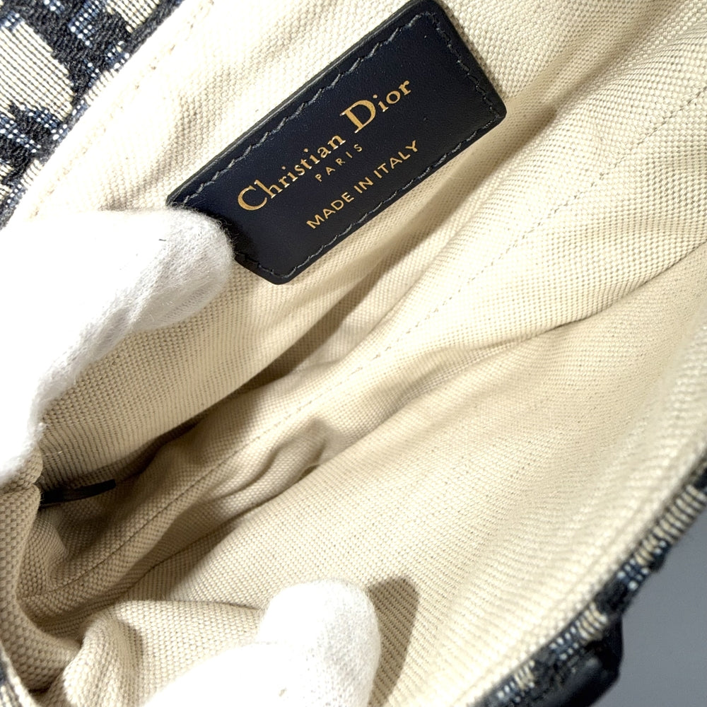 Dior ディオール 2WAY オブリーク サドルバッグ ショルダーバッグ ハンドバッグ キャンバス レザー ネイビー 紺 ベージュ ゴールド金具 レディース【中古品】