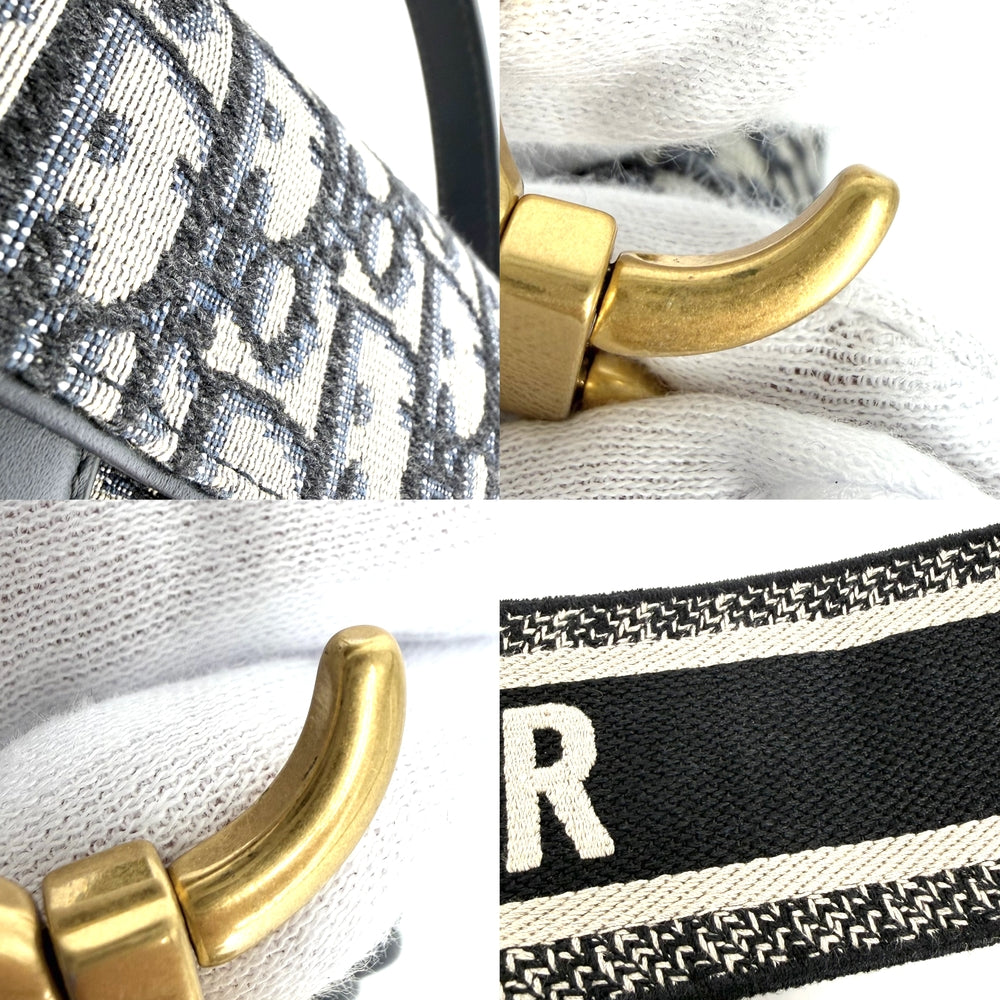 Dior ディオール 2WAY オブリーク サドルバッグ ショルダーバッグ ハンドバッグ キャンバス レザー ネイビー 紺 ベージュ ゴールド金具 レディース【中古品】
