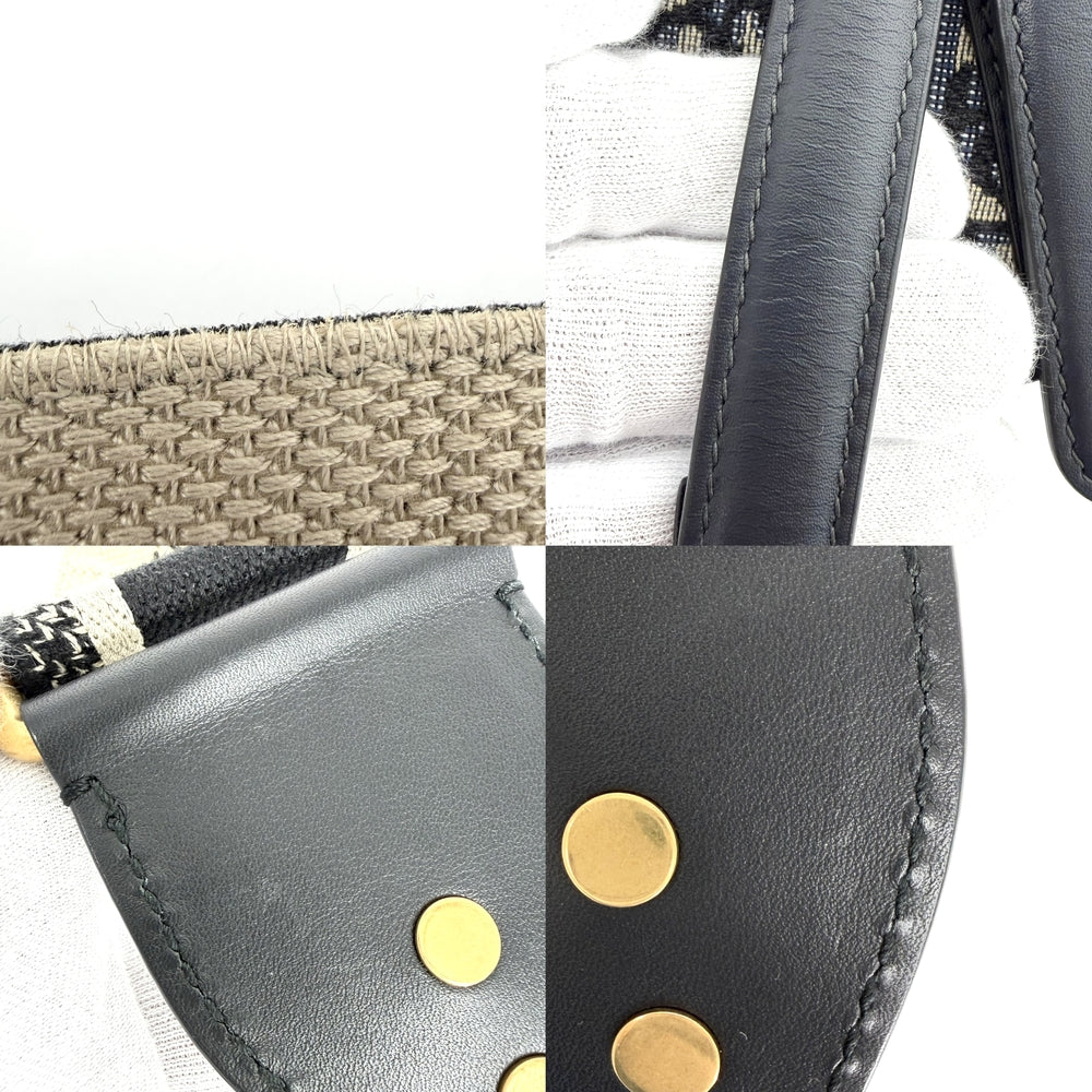 Dior ディオール 2WAY オブリーク サドルバッグ ショルダーバッグ ハンドバッグ キャンバス レザー ネイビー 紺 ベージュ ゴールド金具 レディース【中古品】