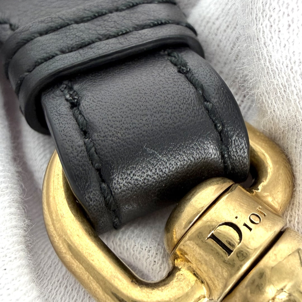 Dior ディオール 2WAY オブリーク サドルバッグ ショルダーバッグ ハンドバッグ キャンバス レザー ネイビー 紺 ベージュ ゴールド金具 レディース【中古品】