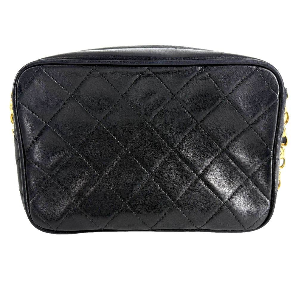 CHANEL シャネル ショルダーバッグ フリンジ マトラッセ チェーンショルダー ココマーク ラムスキン ブラック 黒 ゴールド金具 レディース【中古品】