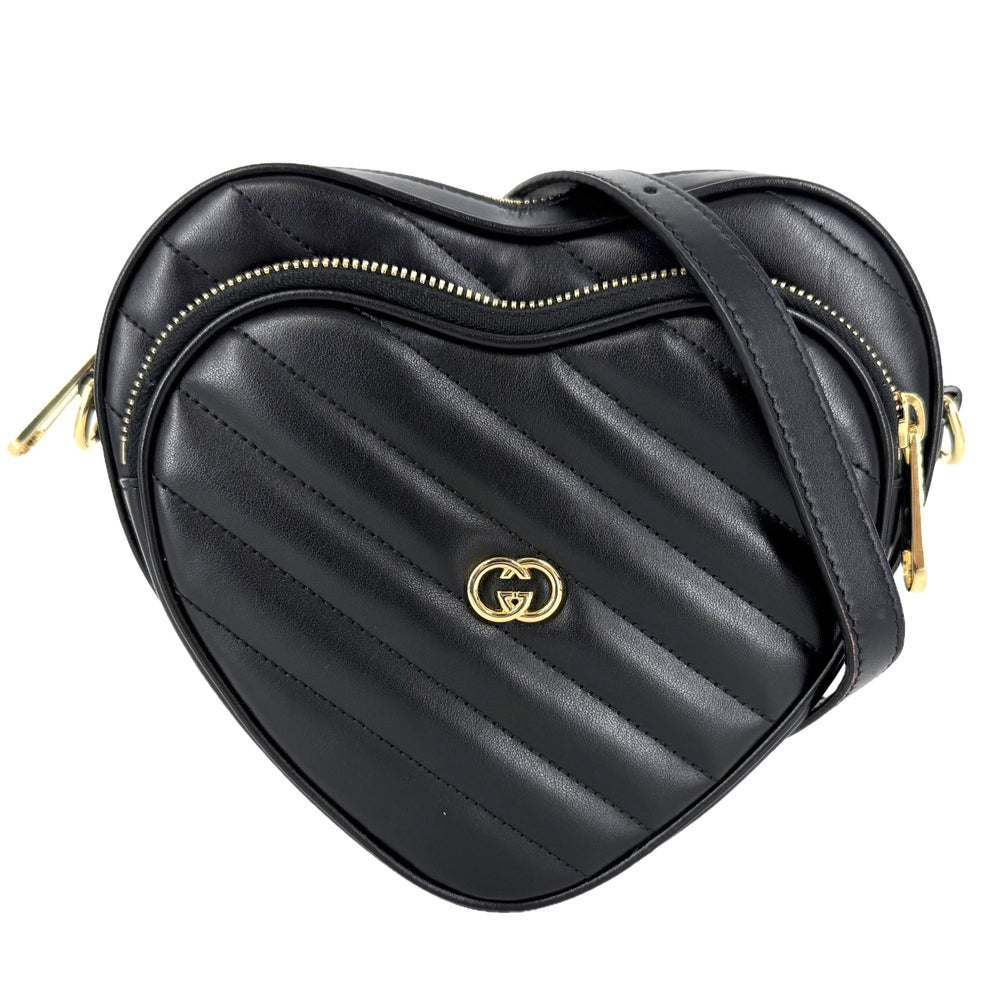 GUCCI グッチ ショルダーバッグ インターロッキングG ハート キルティング 751628 レザー ブラック 黒 ゴールド金具 レディース【中古品】