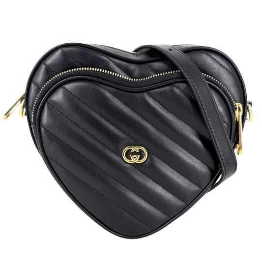 GUCCI グッチ ショルダーバッグ インターロッキングG ハート キルティング 751628 レザー ブラック 黒 ゴールド金具 レディース【中古品】