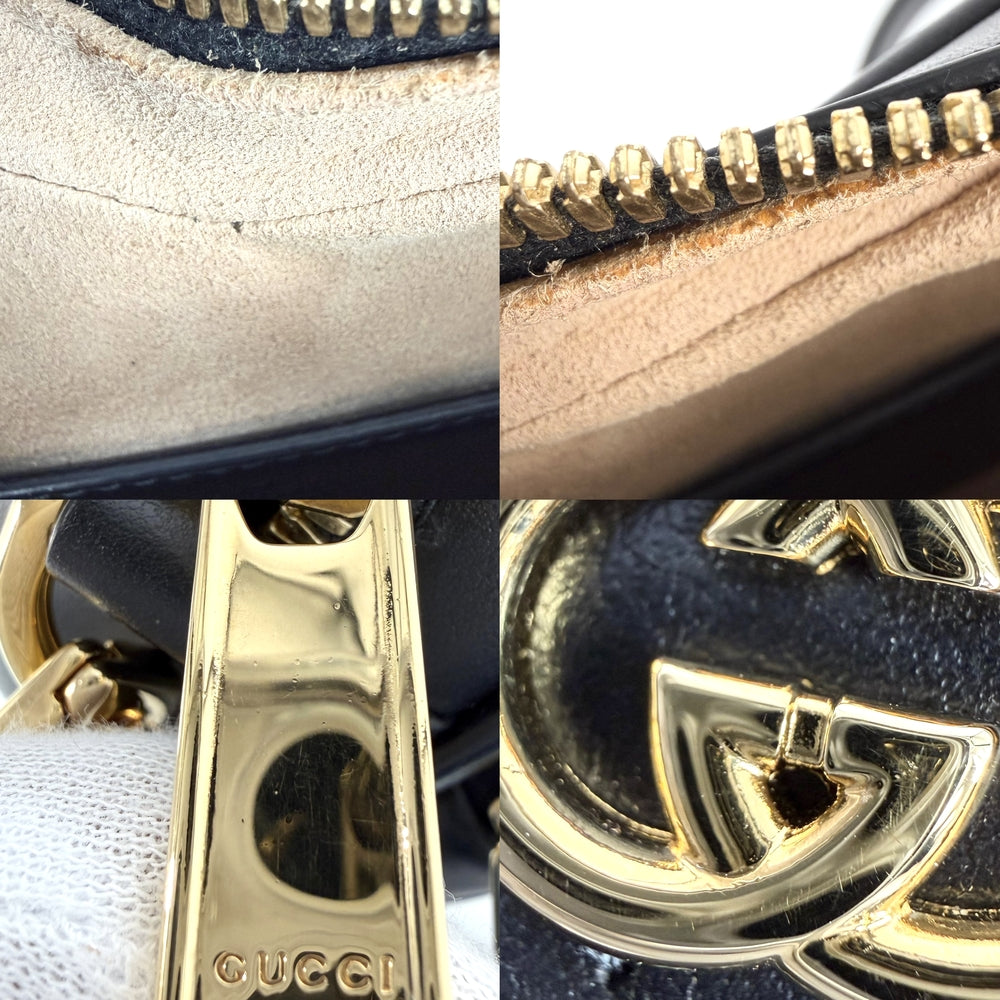 GUCCI グッチ ショルダーバッグ インターロッキングG ハート キルティング 751628 レザー ブラック 黒 ゴールド金具 レディース【中古品】