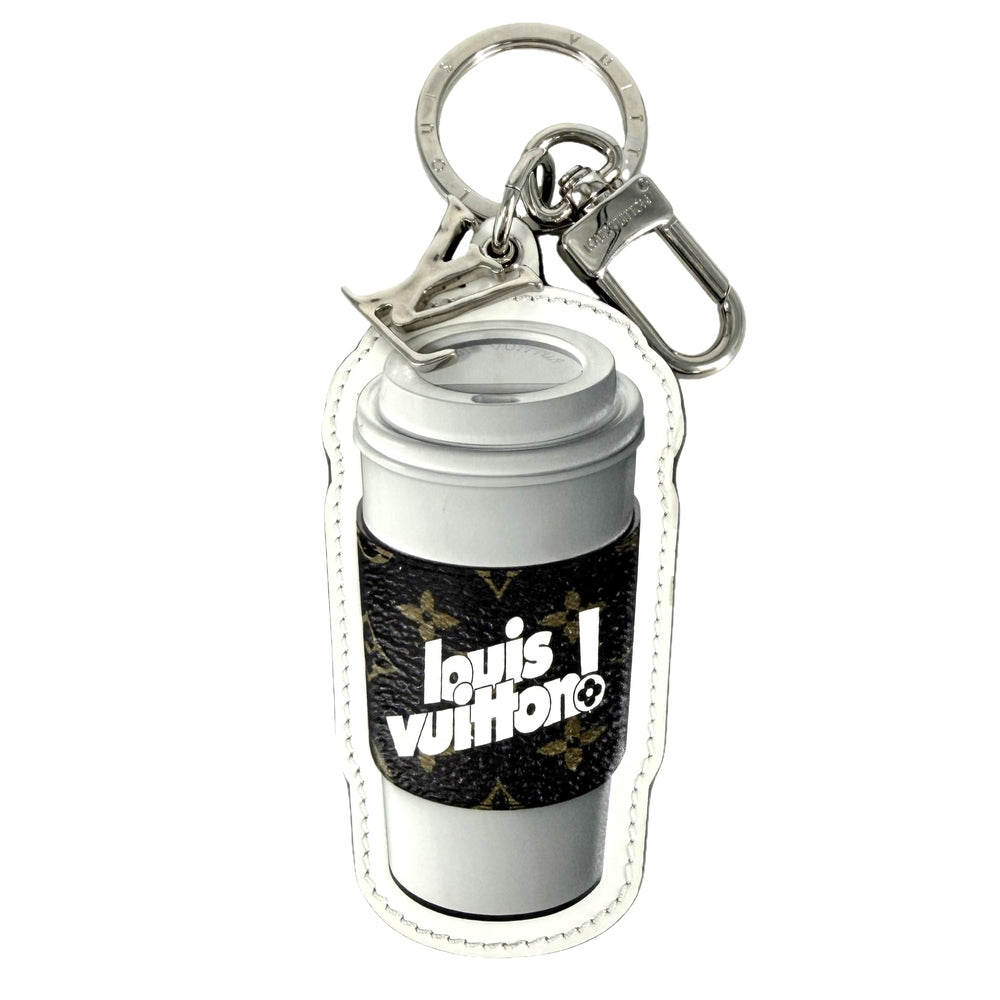 LOUIS VUITTON ルイヴィトン キーリング ポルトクレ モノグラム コーヒーカップ キーホルダー アクセサリー チャーム MP3108 ホワイト 白 ブラウン 茶 シルバー金具 メンズ【中古品】