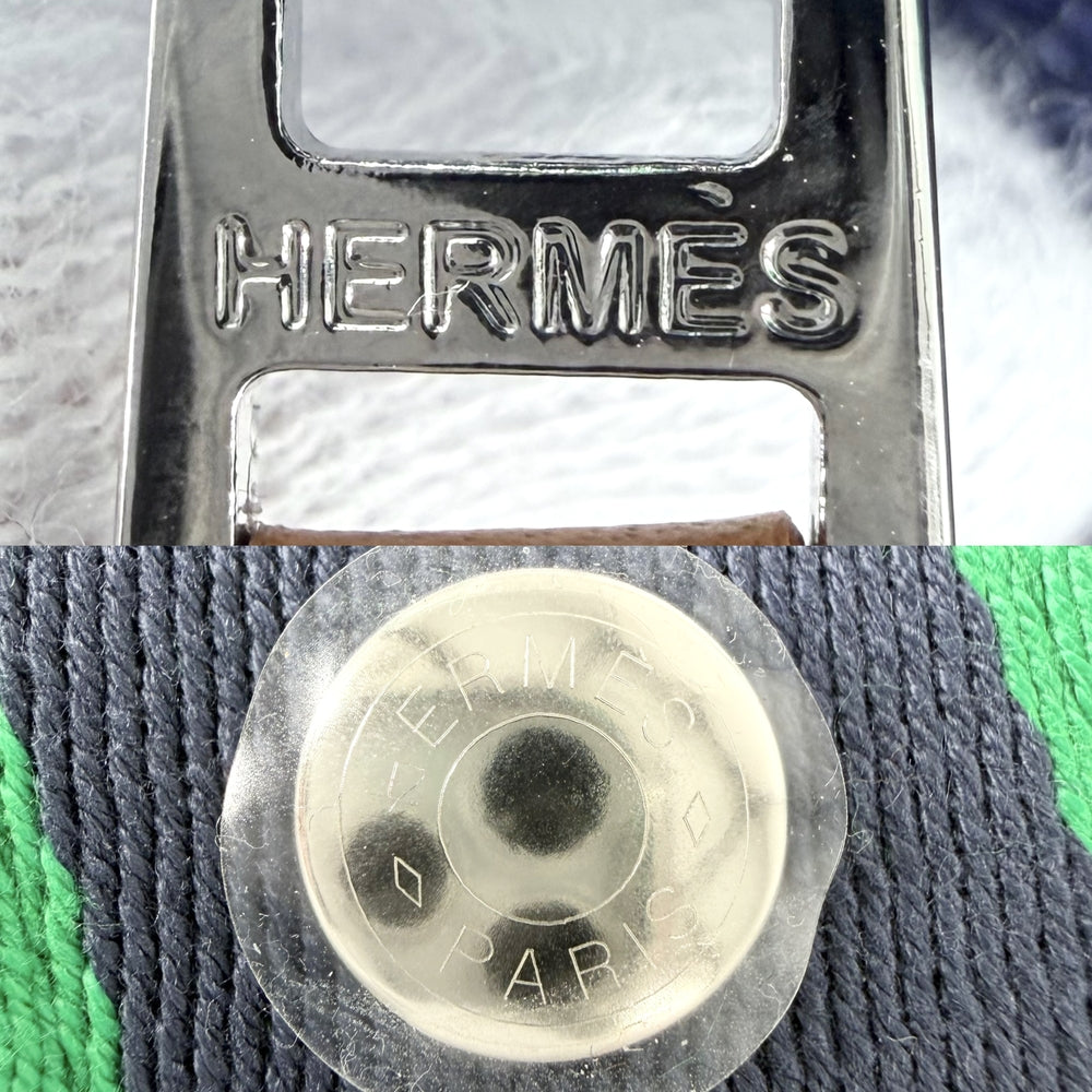 HERMES エルメス ハンドバッグ ブリッドアブラックPM ポーチ コットン ネイビー 紺 グリーン 緑 シルバー金具 レディース【中古品】
