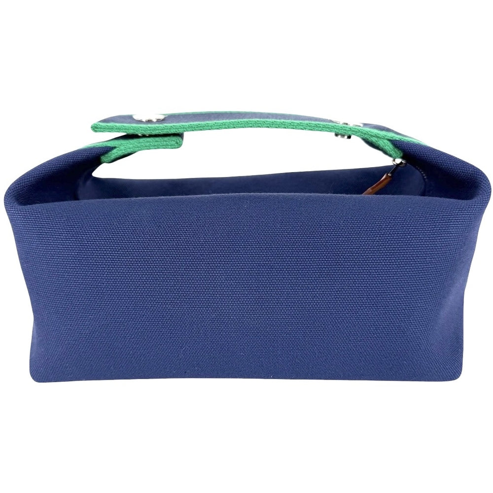 HERMES エルメス ハンドバッグ ブリッドアブラックPM ポーチ コットン ネイビー 紺 グリーン 緑 シルバー金具 レディース【中古品】