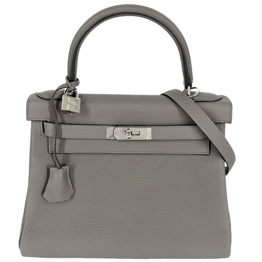 HERMES エルメス 2WAY ケリー28 内縫い ショルダーバッグ ハンドバッグ グレー Z刻印 トゴ エタン シルバー金具 レディース 2021年【中古品】