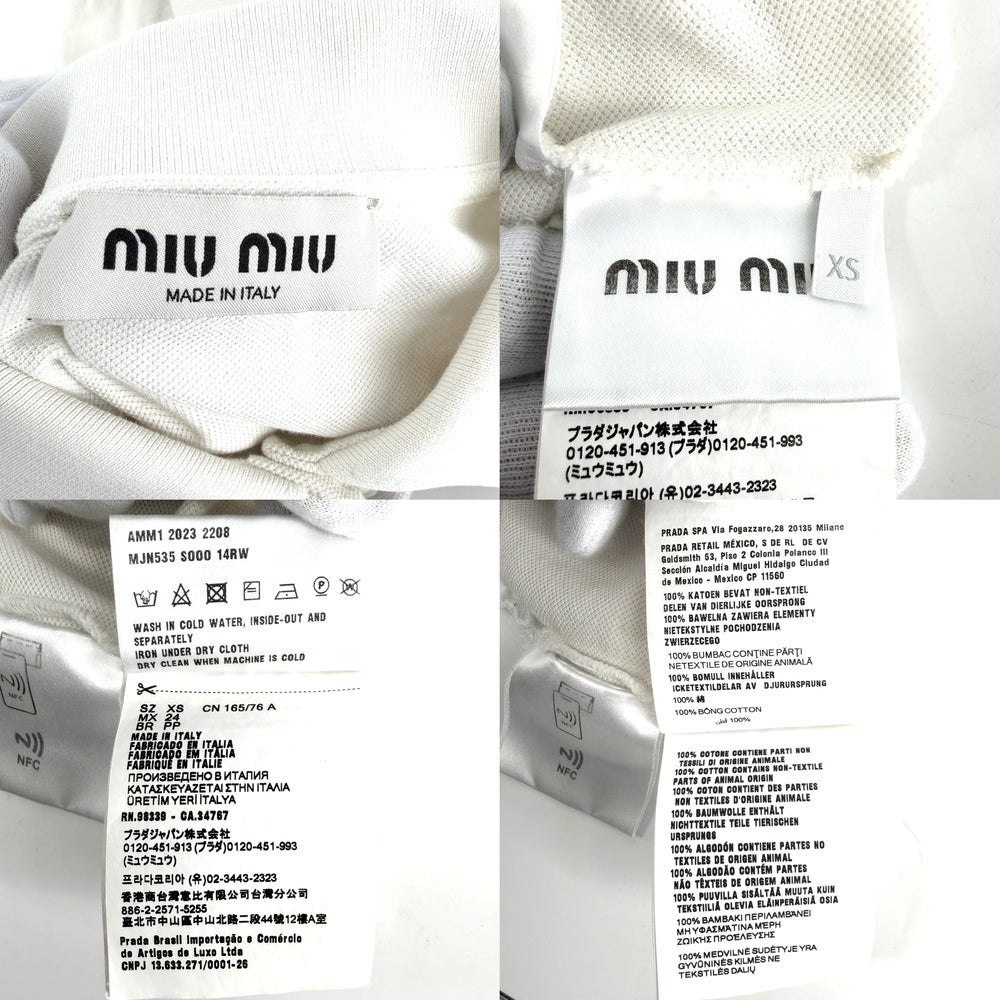 MIUMIU ミュウミュウ ポロシャツ コットンピケ ロゴ 半袖 ボックスフィット アパレル 服 トップス XS ホワイト 白 春 夏 コットン レディース【中古品】