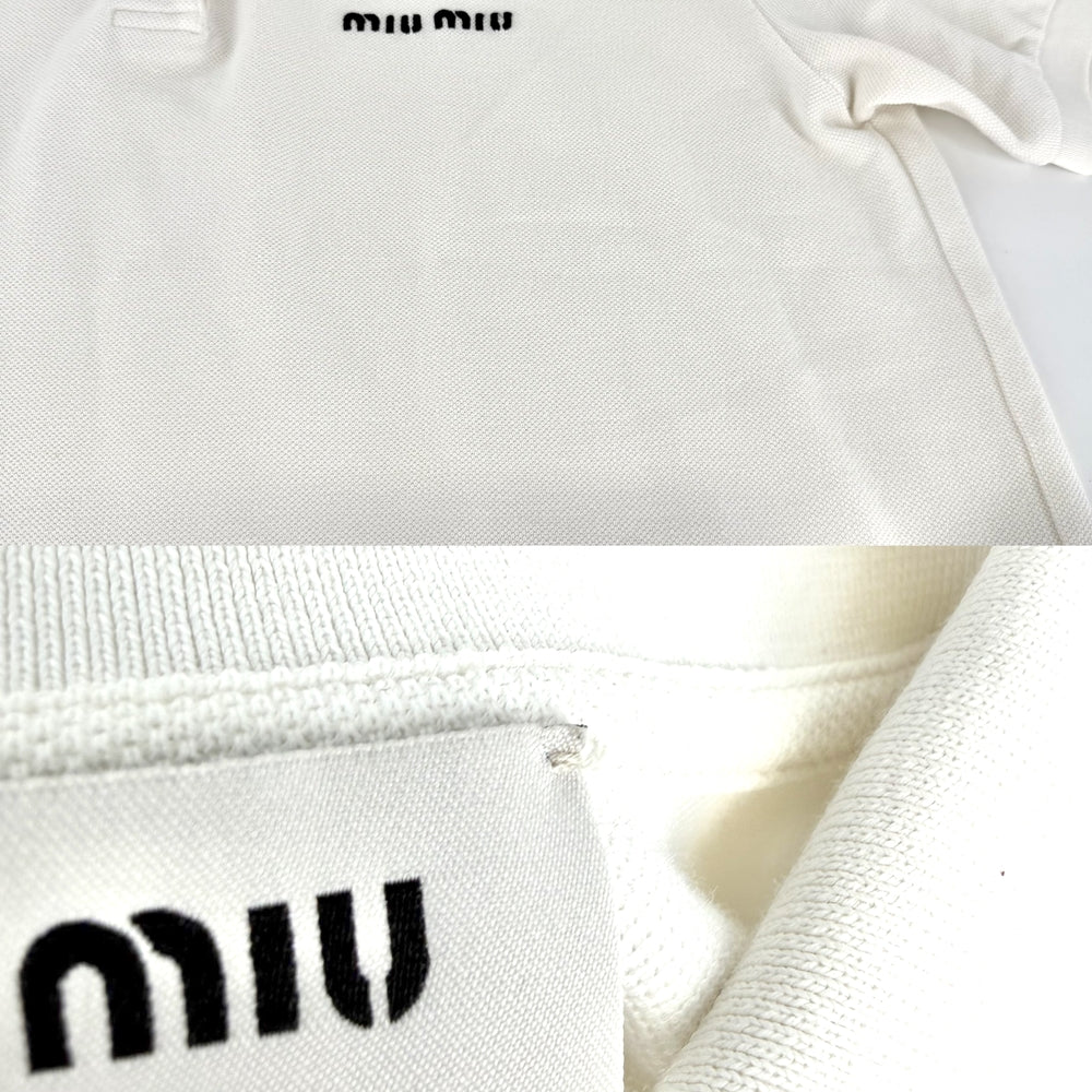 MIUMIU ミュウミュウ ポロシャツ コットンピケ ロゴ 半袖 ボックスフィット アパレル 服 トップス XS ホワイト 白 春 夏 コットン レディース【中古品】