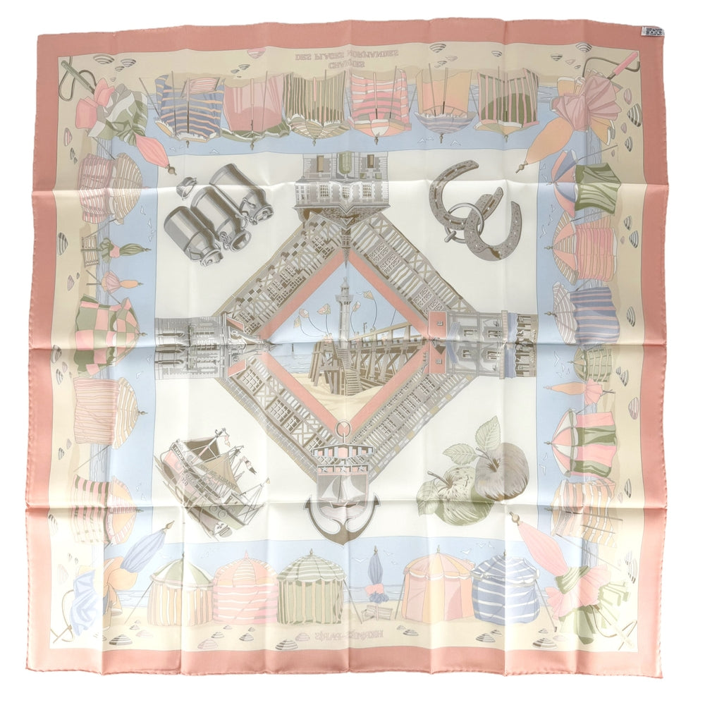 HERMES エルメス スカーフ カレ90 ノルマンディ海岸の魅力 ファッションアイテム シルク オレンジ マルチカラー レディース【中古品】