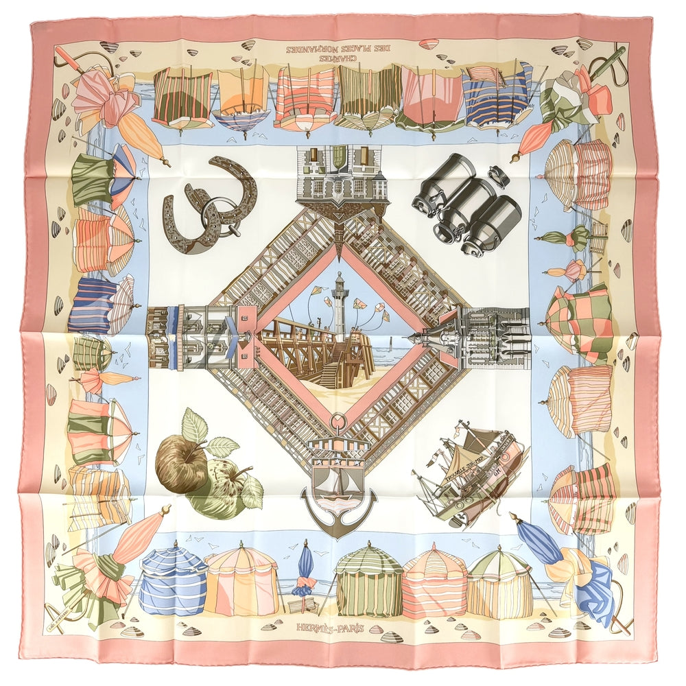 HERMES エルメス スカーフ カレ90 ノルマンディ海岸の魅力 ファッションアイテム シルク オレンジ マルチカラー レディース【中古品】