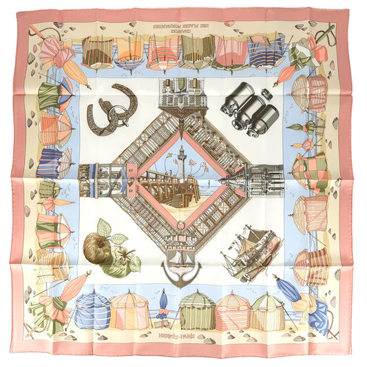 HERMES エルメス スカーフ カレ90 ノルマンディ海岸の魅力 ファッションアイテム シルク オレンジ マルチカラー レディース【中古品】