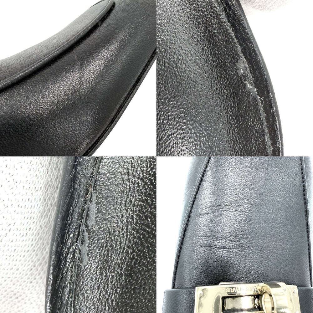 HERMES エルメス サンダル ミュール オズ ケリーバックル 靴 36.5サイズ 約23.5cm レザー ブラック 黒 ゴールド金具 レディース【中古品】