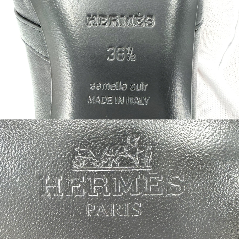 HERMES エルメス サンダル ミュール オズ ケリーバックル 靴 36.5サイズ 約23.5cm レザー ブラック 黒 ゴールド金具 レディース【中古品】