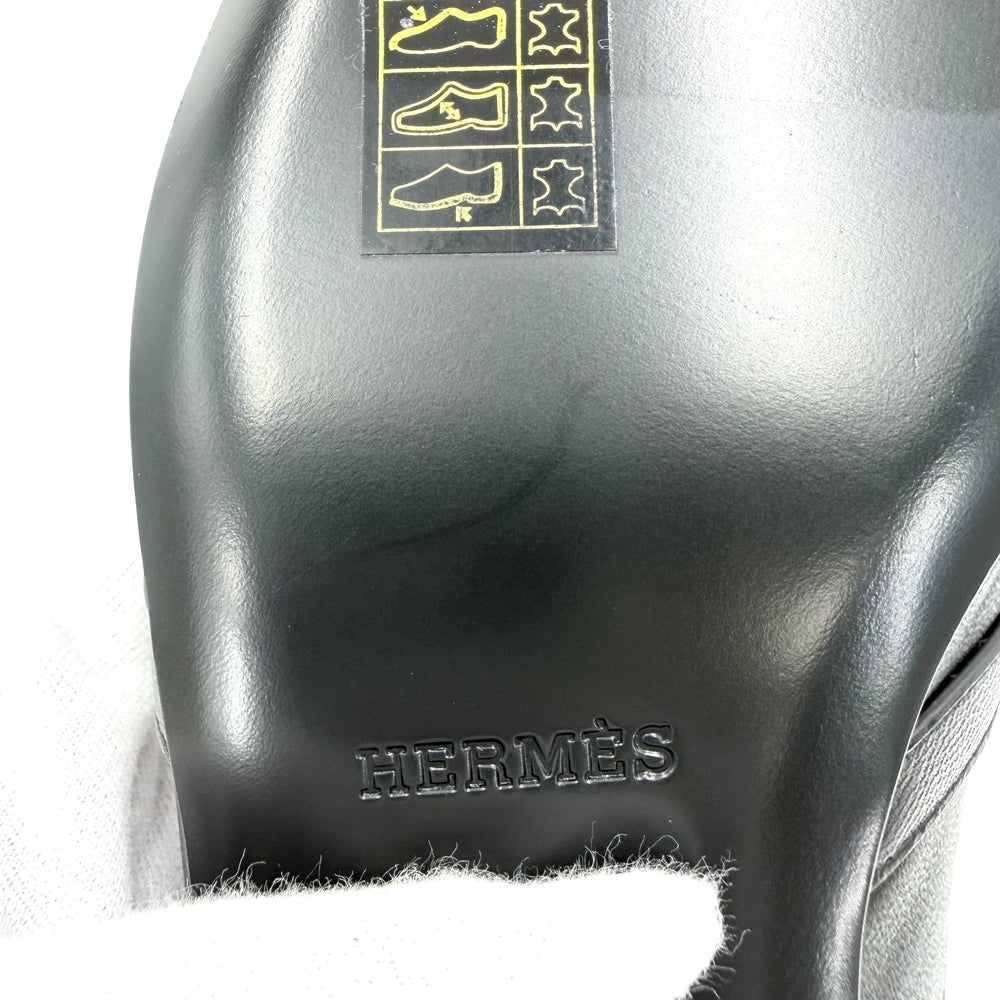 HERMES エルメス サンダル ミュール オズ ケリーバックル 靴 36.5サイズ 約23.5cm レザー ブラック 黒 ゴールド金具 レディース【中古品】