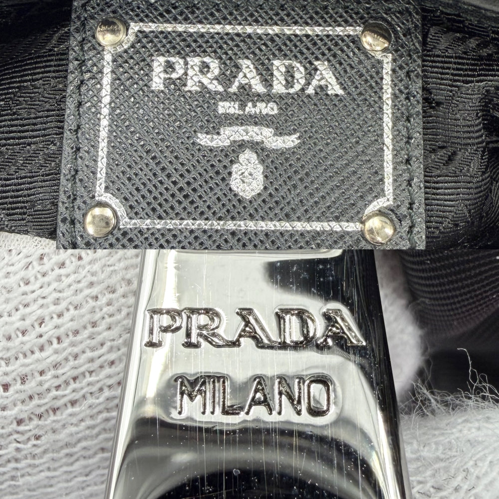 PRADA プラダ ショルダーバッグ ギャザー チェーン テスート BR4608 ナイロン ブラック 黒 シルバー金具 レディース【中古品】