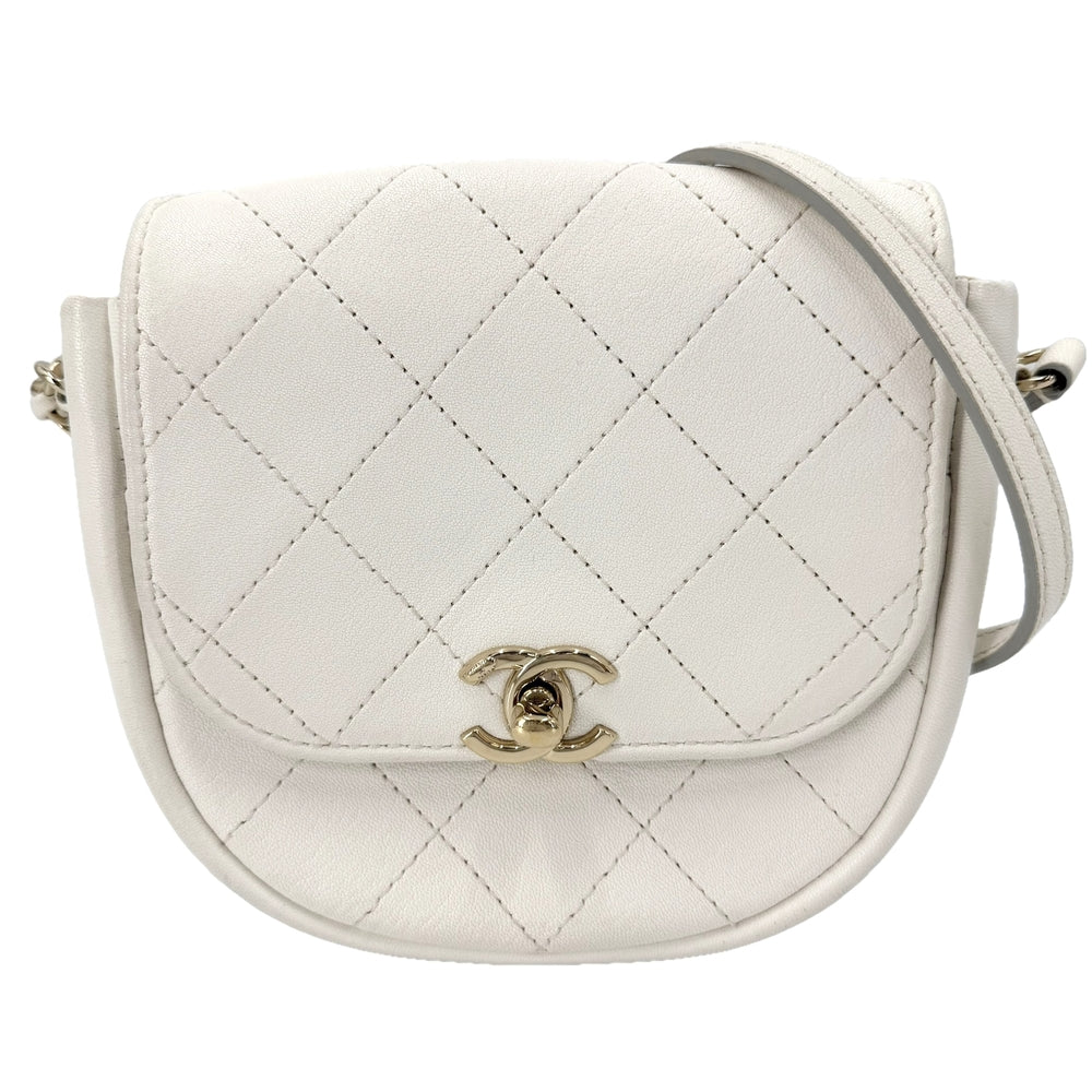 CHANEL シャネル ショルダーバッグ ビコローレ 小さめ チェーンショルダー レザー ホワイト 白 ゴールド金具 レディース【中古品】