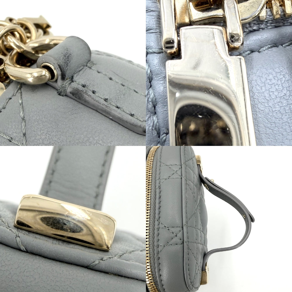 Christian Dior クリスチャンディオール 2WAY カナージュ レディディオール マイクロ バニティバッグ ショルダーバッグ レザー ブルー系 ゴールド金具 レディース【中古品】