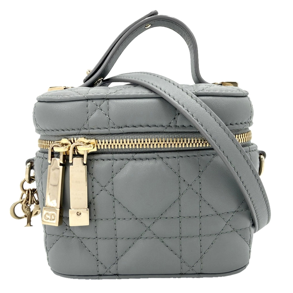 Christian Dior クリスチャンディオール 2WAY カナージュ レディディオール マイクロ バニティバッグ ショルダーバッグ レザー ブルー系 ゴールド金具 レディース【中古品】