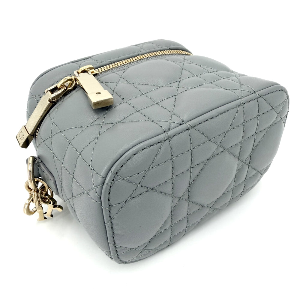 Christian Dior クリスチャンディオール 2WAY カナージュ レディディオール マイクロ バニティバッグ ショルダーバッグ レザー ブルー系 ゴールド金具 レディース【中古品】