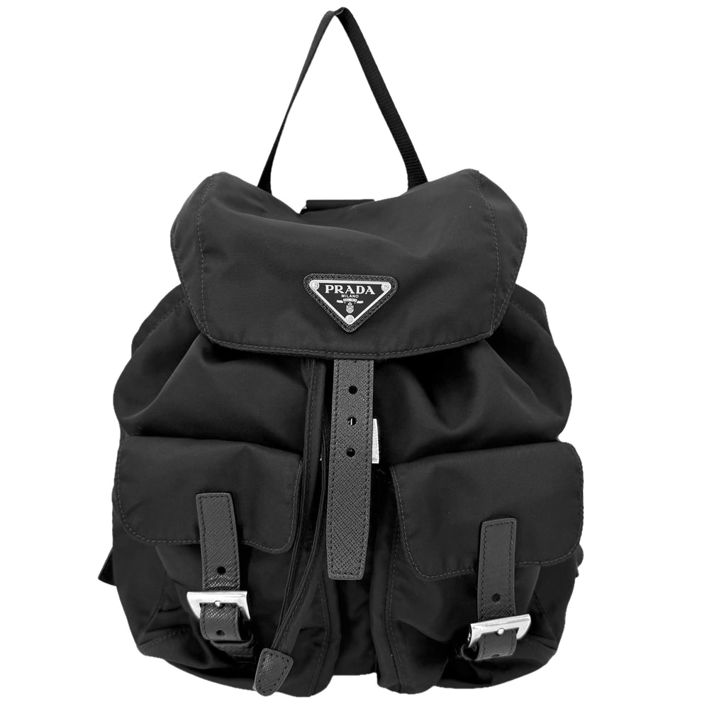 PRADA プラダ リュック トライアングルロゴ バックパック メンズ レディース 1BZ677 ナイロン ブラック 黒 シルバー金具 ユニセックス【中古品】
