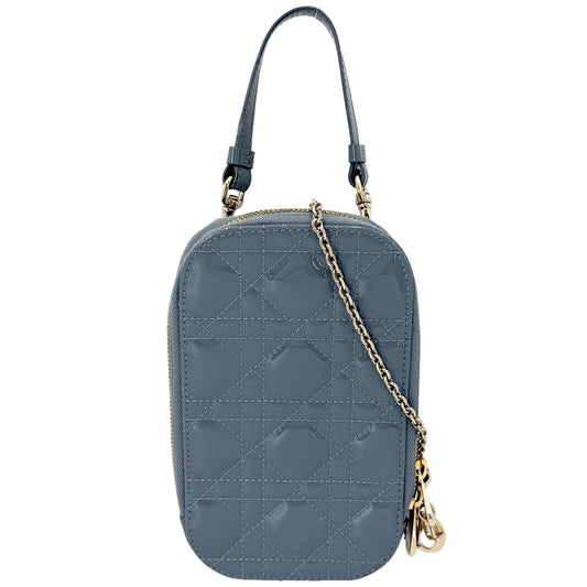 Christian Dior クリスチャンディオール ショルダーバッグ カナージュ レディディオール フォンホルダー Lady Dior Call'in Dior パテントレザー ブルー 青 ゴールド金具 レディース【中古品】