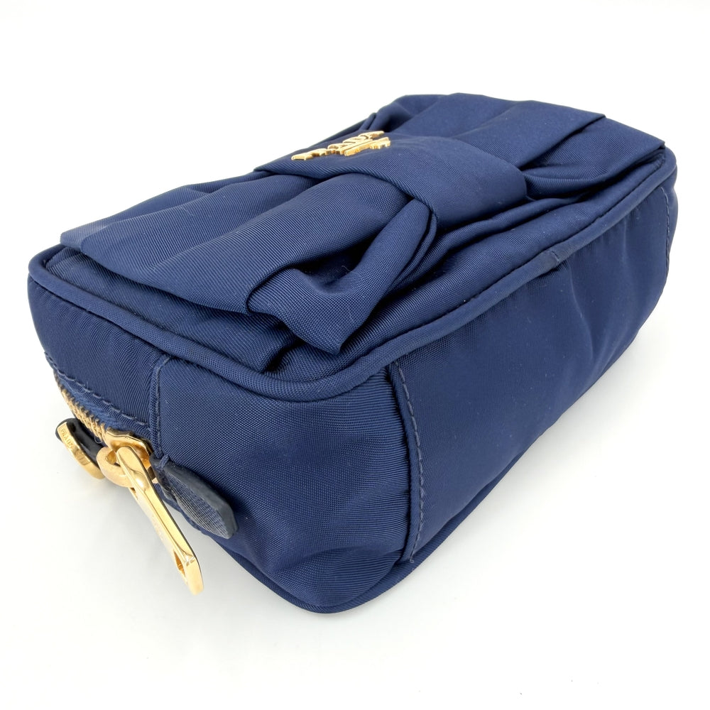 PRADA プラダ ショルダーバッグ 1N1727 ポーチ 2WAY 1N1727 ナイロン ブルー 青 ゴールド金具 レディース【中古品】